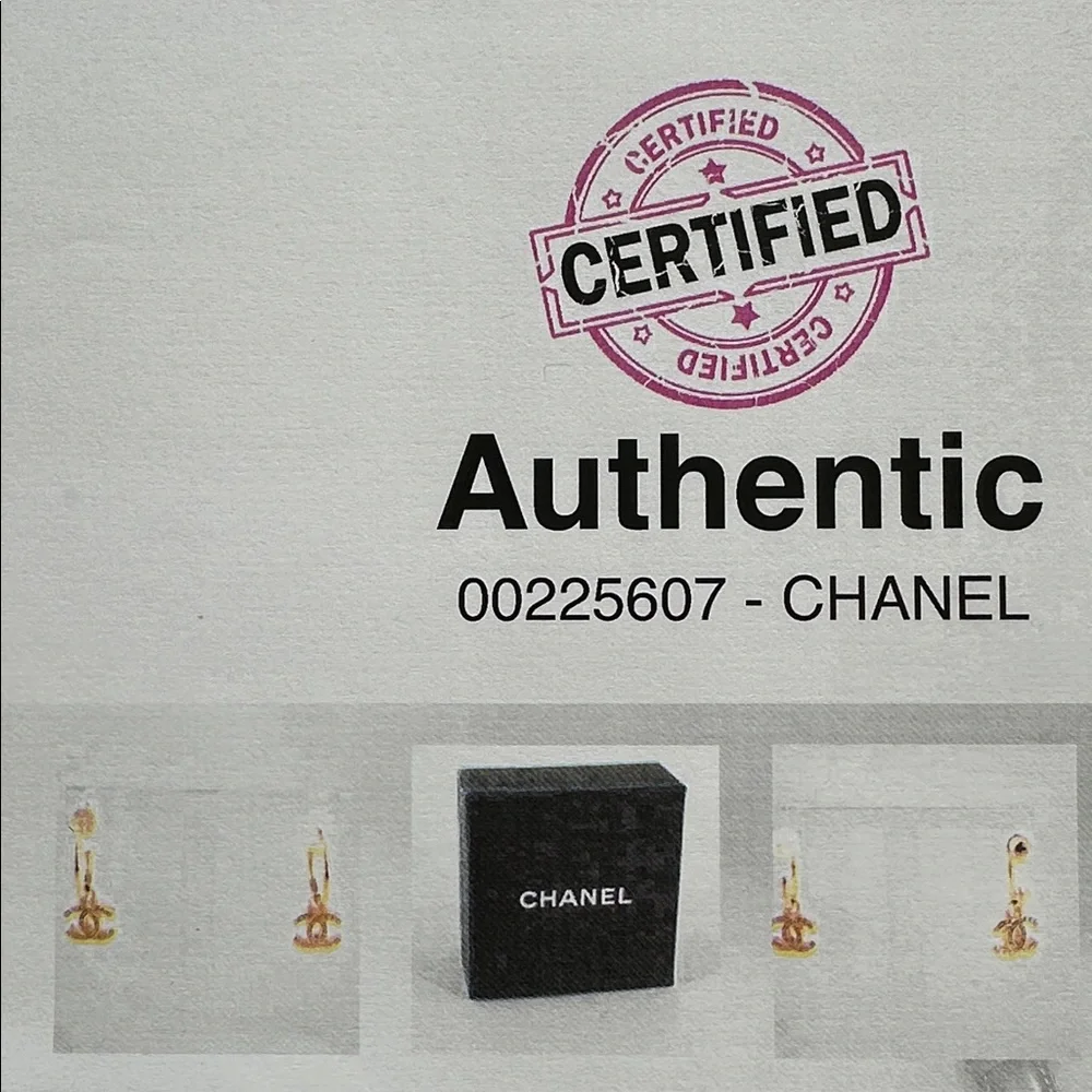Authenticated CHANEL Hoop Logo Earrings- Gold - Picture 7 of 7